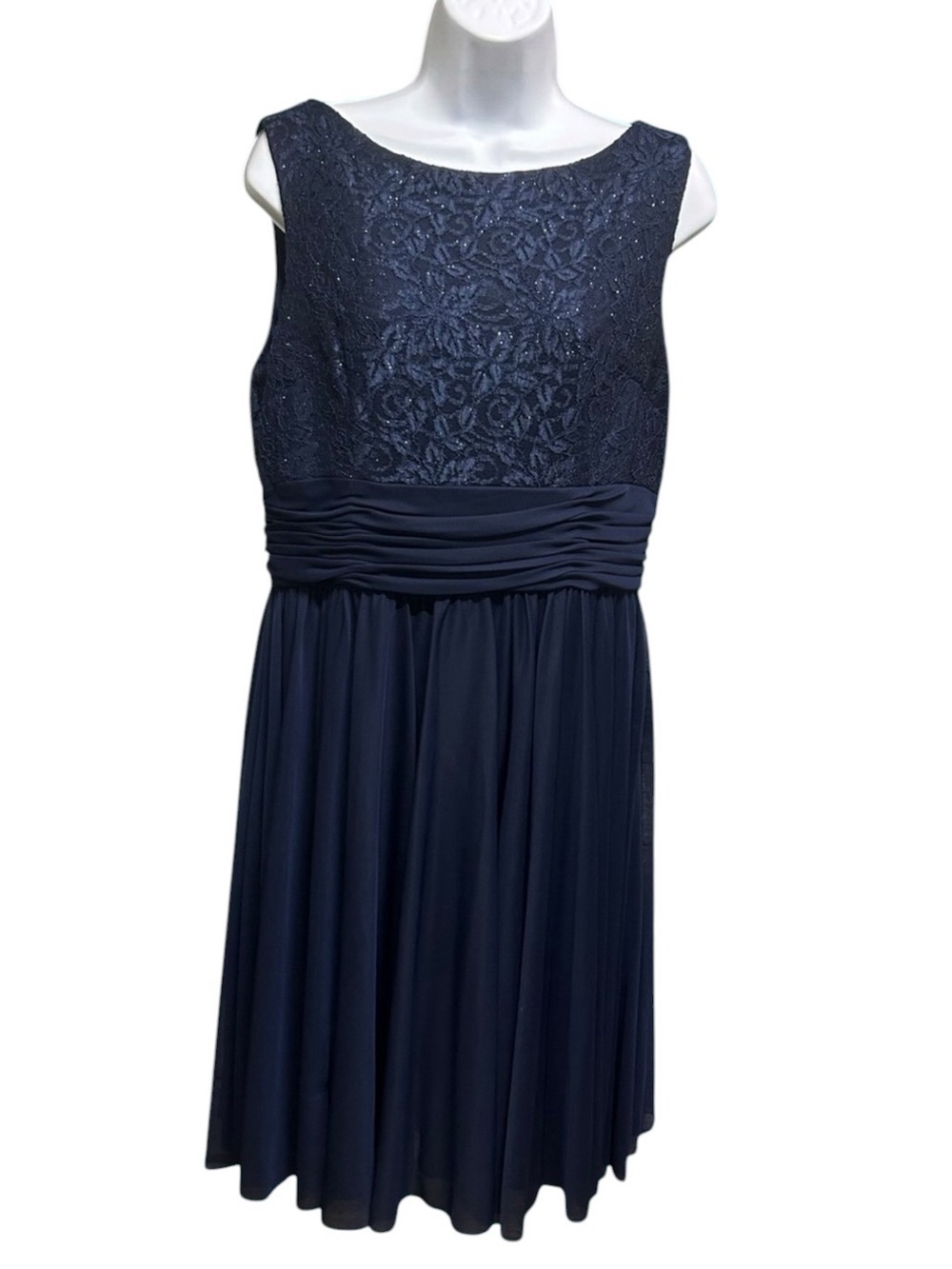JH Evening Navy Blue Sparkle Lace Midi Dress Size 12